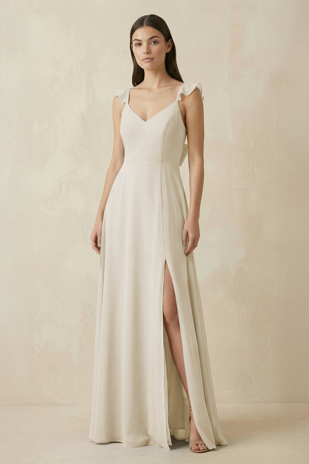 Ruffled Sleeve A-Line Chiffon Bridesmaid Dress in Dove Gray