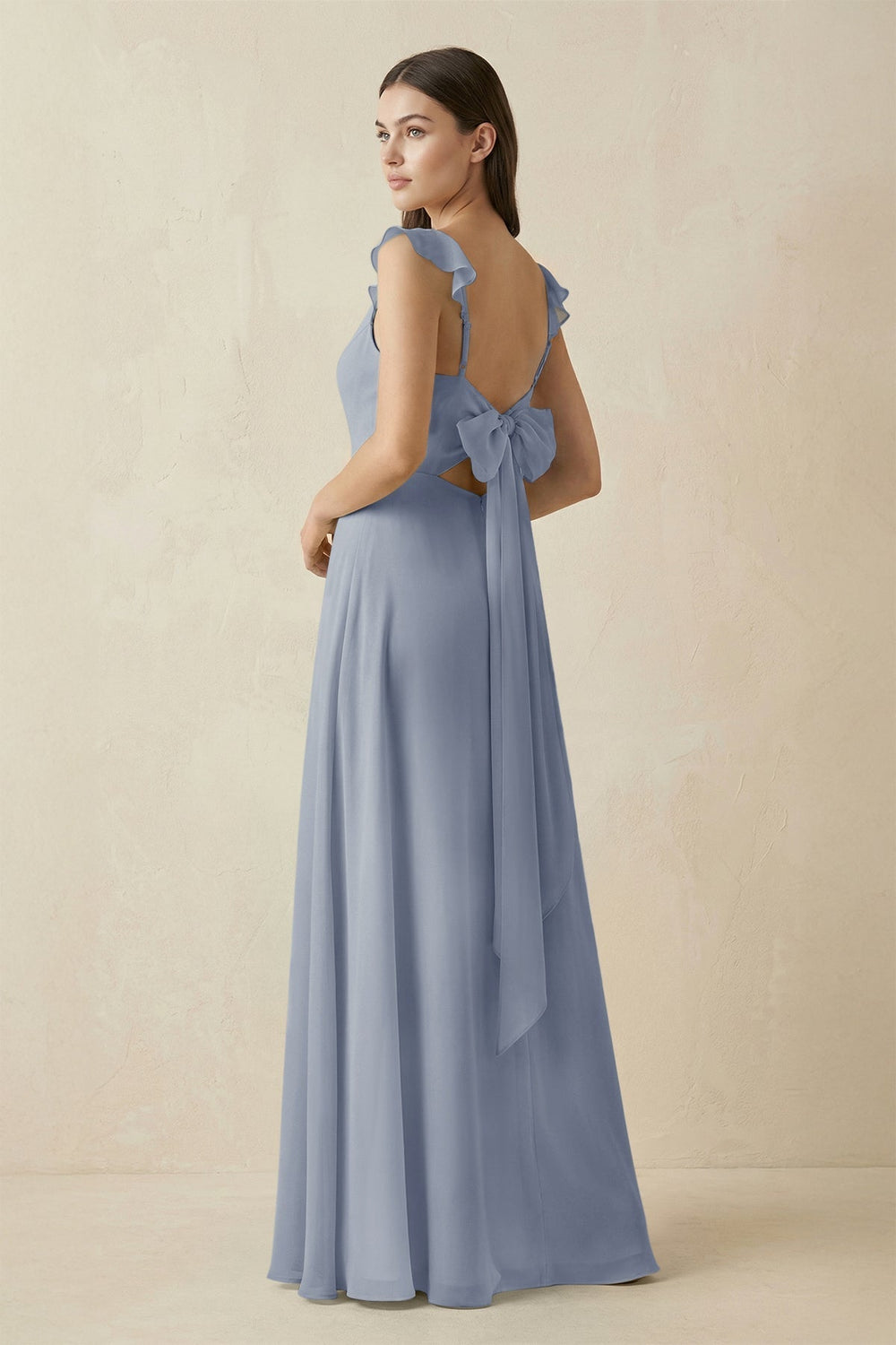 Ruffled Sleeve A-Line Chiffon Bridesmaid Dress in Twilight