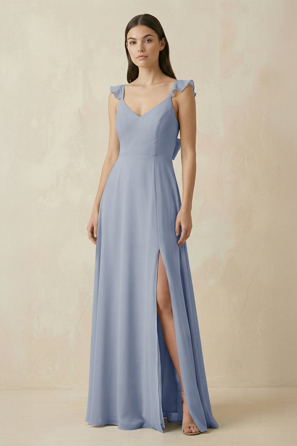 Ruffled Sleeve A-Line Chiffon Bridesmaid Dress in Twilight
