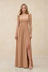 Ruffled Sleeve A - Line Corset Chiffon Bridesmaid Dress in Bronzer - KISS BRIDAL Bridesmaid Dresses
