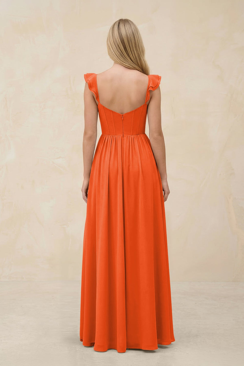 Ruffled Sleeve A-Line Corset Chiffon Bridesmaid Dress in Cinnamon