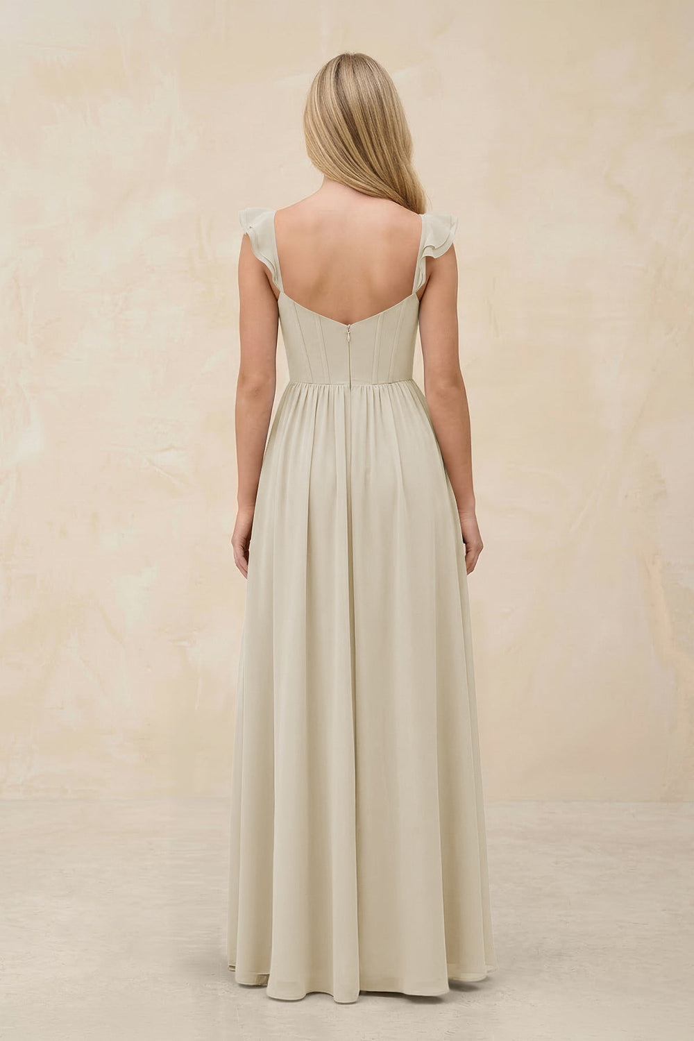 Ruffled Sleeve A-Line Corset Chiffon Bridesmaid Dress in Dove Gray