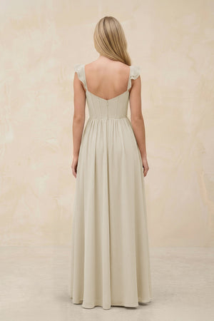 Ruffled Sleeve A - Line Corset Chiffon Bridesmaid Dress in Dove Gray - KISS BRIDAL Bridesmaid Dresses