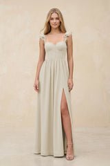 Ruffled Sleeve A - Line Corset Chiffon Bridesmaid Dress in Dove Gray - KISS BRIDAL Bridesmaid Dresses