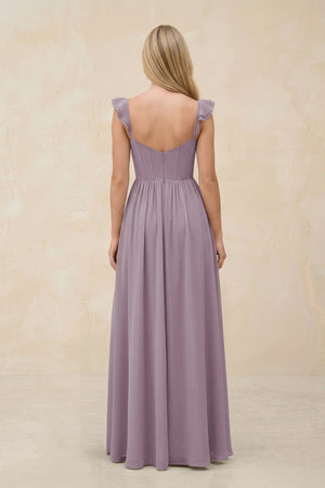 Ruffled Sleeve A-Line Corset Chiffon Bridesmaid Dress in Dusk (2) | KISSBRIDAL