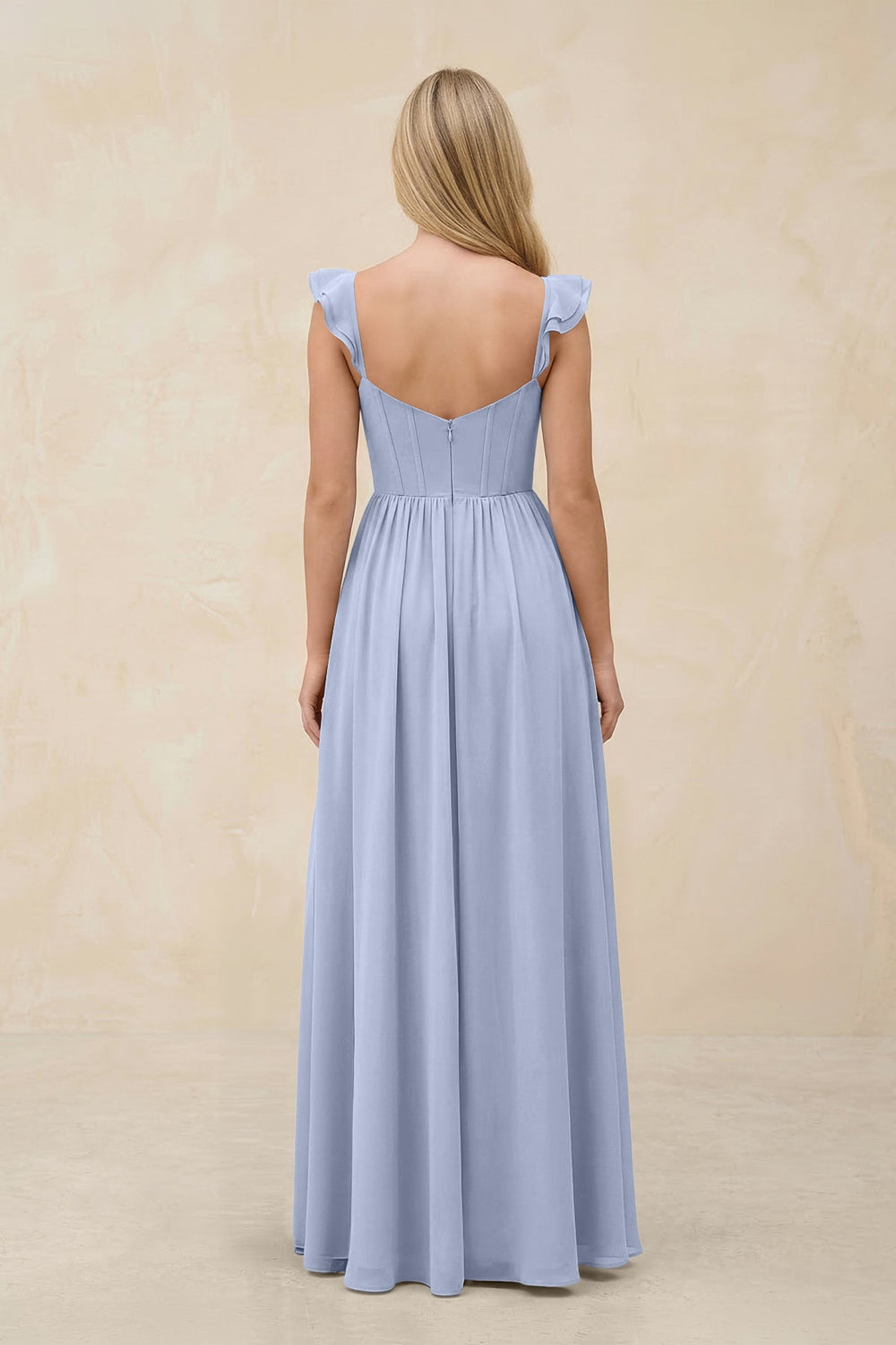 Ruffled Sleeve A-Line Corset Chiffon Bridesmaid Dress in Ice