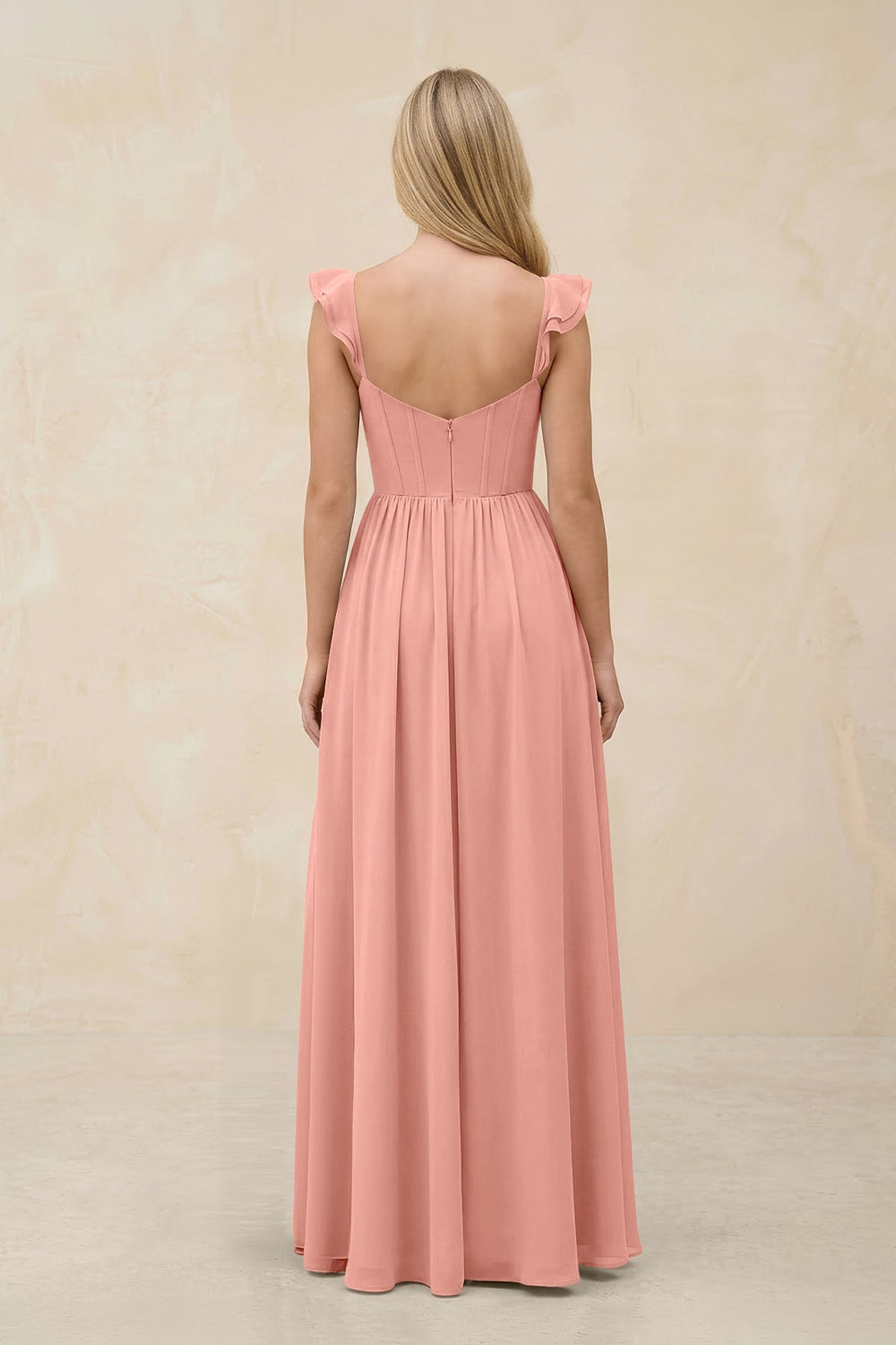 Ruffled Sleeve A-Line Corset Chiffon Bridesmaid Dress in Rosette