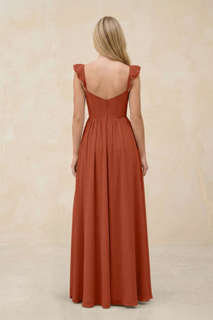 Ruffled Sleeve A - Line Corset Chiffon Bridesmaid Dress in Spice - KISS BRIDAL Bridesmaid Dresses