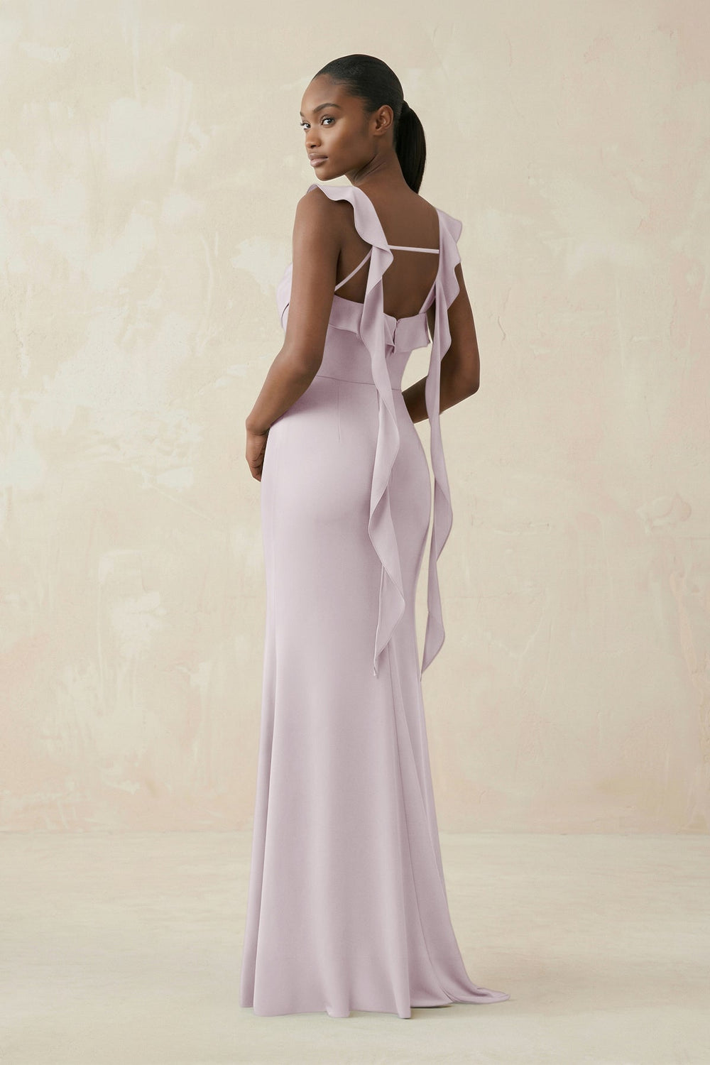 Ruffled Sleeve Sheath Satin Bridesmaid Dress in Dusk