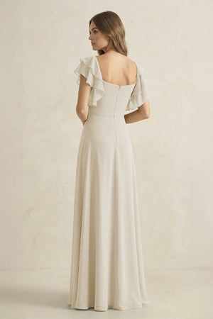 Ruffled Sleeves A-Line Chiffon Bridesmaid Dress in Dove Gray - KISS BRIDAL BRIDESMAID DRESSES