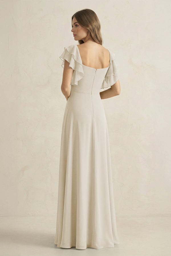 Ruffled Sleeves A-Line Chiffon Bridesmaid Dress in Dove Gray - KISS BRIDAL BRIDESMAID DRESSES