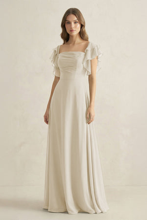 Ruffled Sleeves A-Line Chiffon Bridesmaid Dress in Dove Gray - KISS BRIDAL BRIDESMAID DRESSES