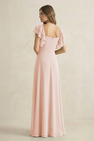 Ruffled Sleeves A-Line Chiffon Bridesmaid Dress in Pale Blush - KISS BRIDAL BRIDESMAID DRESSES