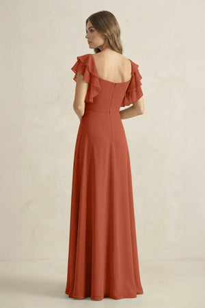 Ruffled Sleeves A-Line Chiffon Bridesmaid Dress in Spice - KISS BRIDAL BRIDESMAID DRESSES