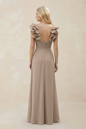 Ruffled Sleeves A-Line Chiffon Sweetheart Bridesmaid Dress in Almond (2) | KISSBRIDAL