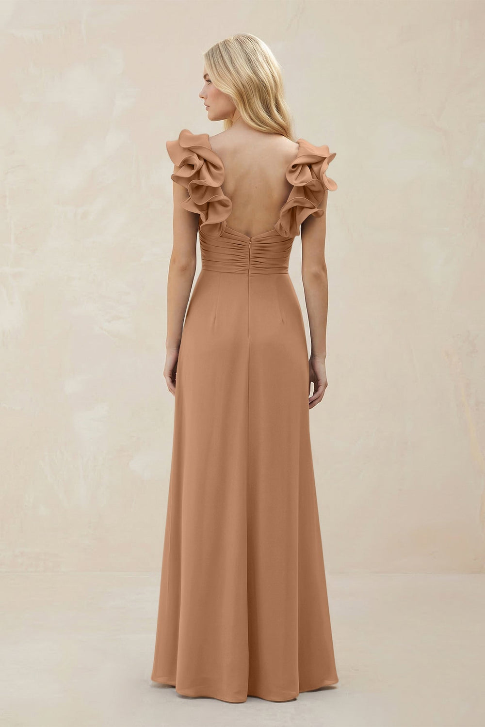Ruffled Sleeves A-Line Chiffon Sweetheart Bridesmaid Dress in Bronzer