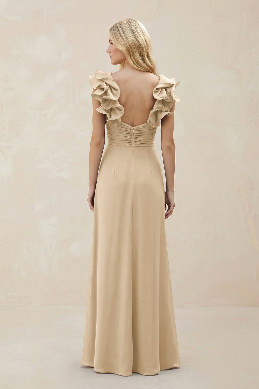 Ruffled Sleeves A-Line Chiffon Sweetheart Bridesmaid Dress in Champagne