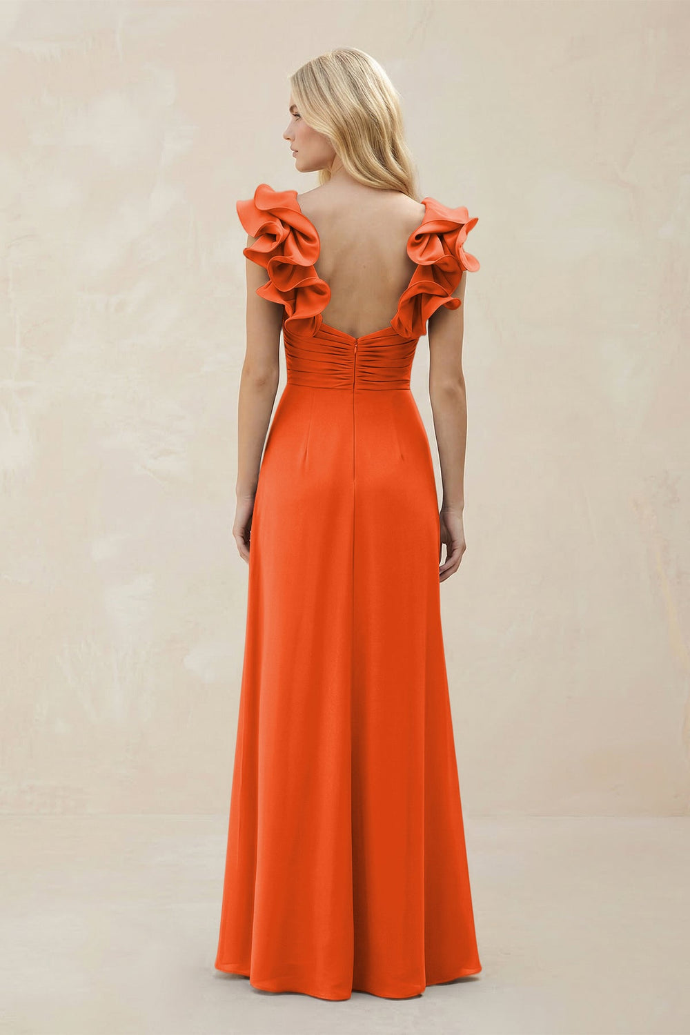 Ruffled Sleeves A-Line Chiffon Sweetheart Bridesmaid Dress in Cinnamon