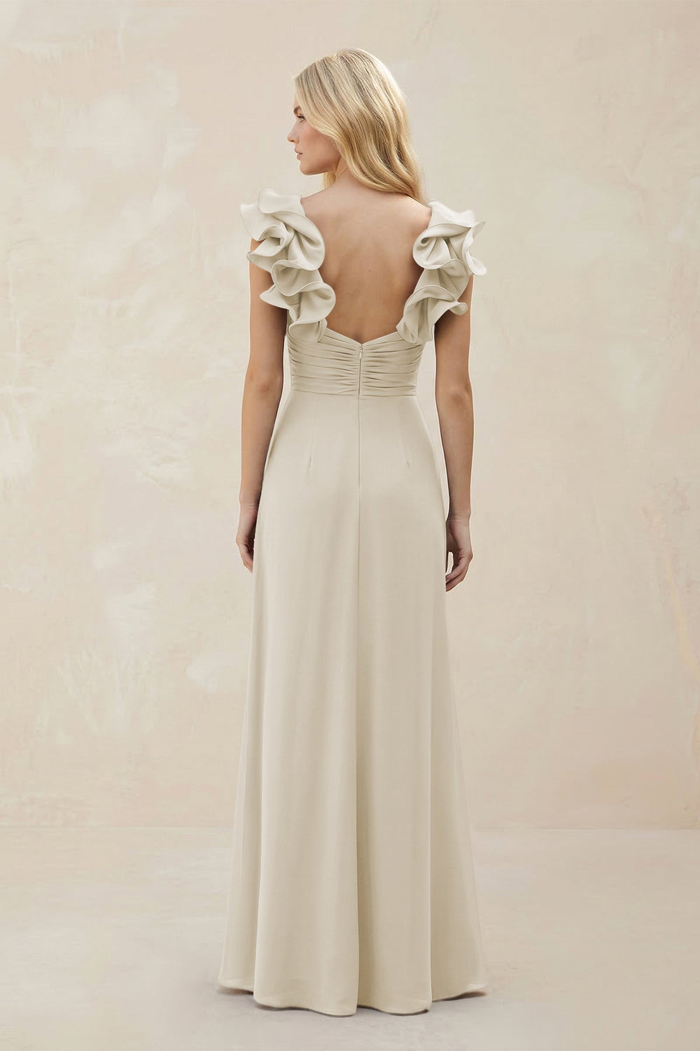 Ruffled Sleeves A-Line Chiffon Sweetheart Bridesmaid Dress in Dove Gray