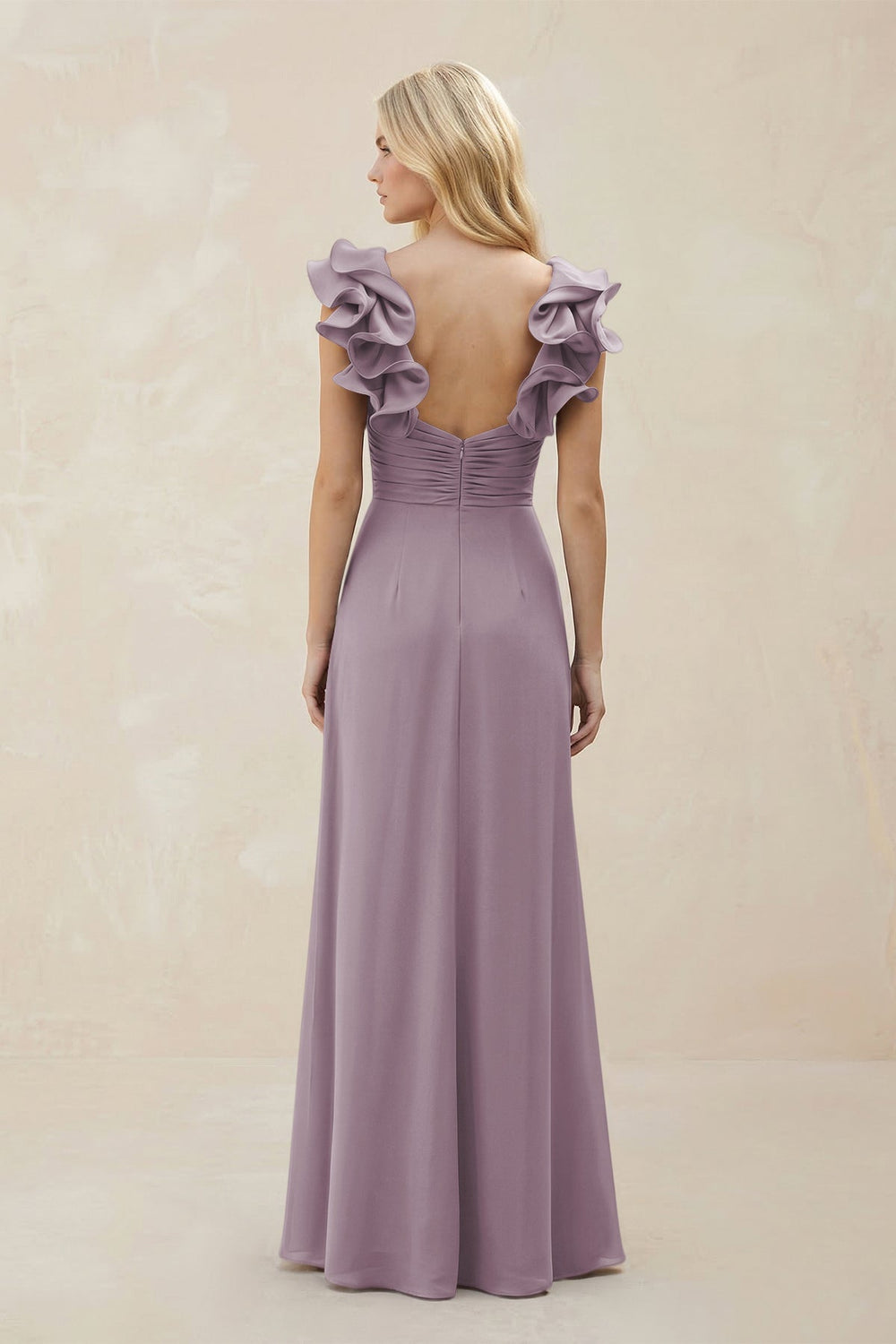 Ruffled Sleeves A-Line Chiffon Sweetheart Bridesmaid Dress in Dusk