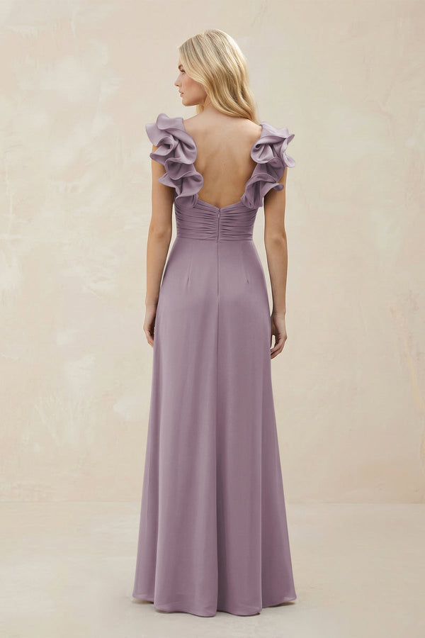 Ruffled Sleeves A-Line Chiffon Sweetheart Bridesmaid Dress in Dusk (2) | KISSBRIDAL