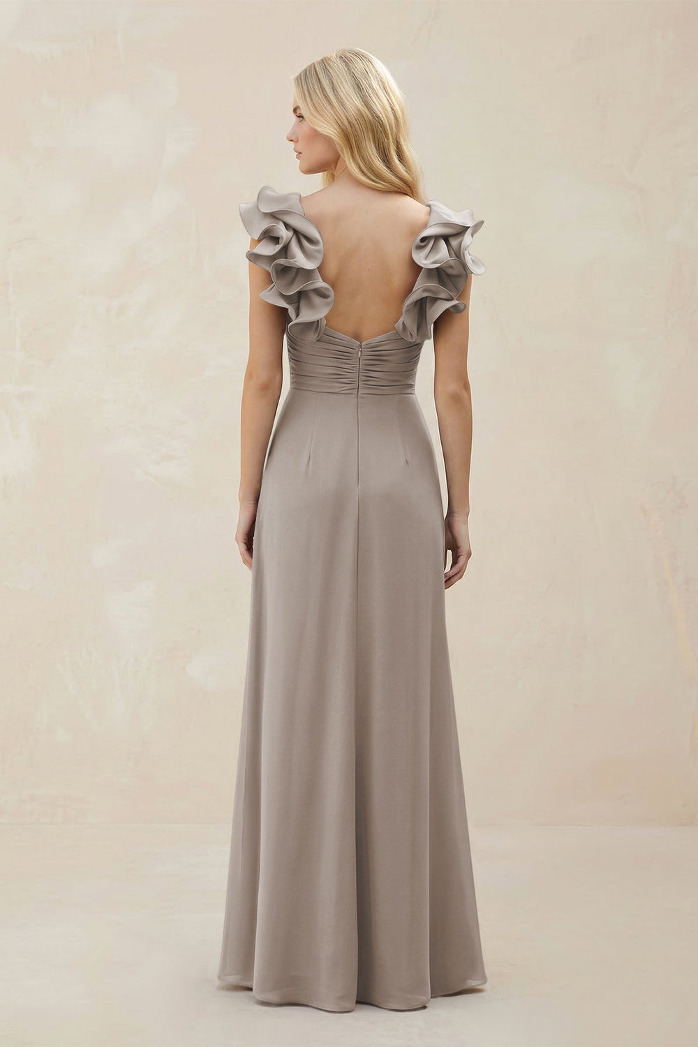Ruffled Sleeves A-Line Chiffon Sweetheart Bridesmaid Dress in Frost