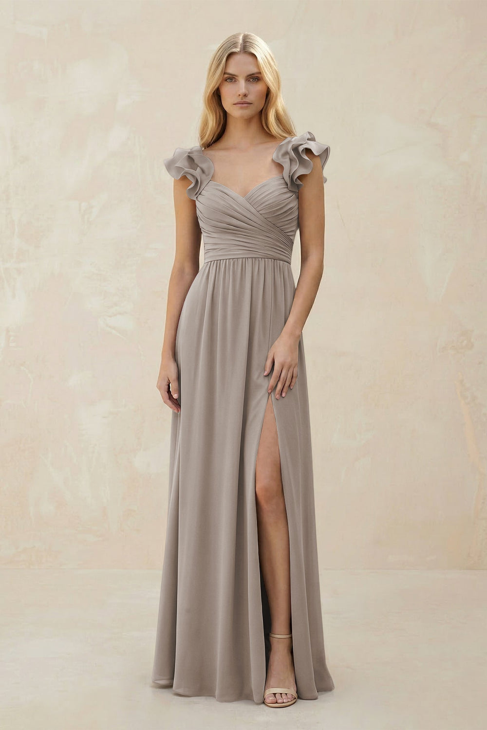 Ruffled Sleeves A-Line Chiffon Sweetheart Bridesmaid Dress in Frost