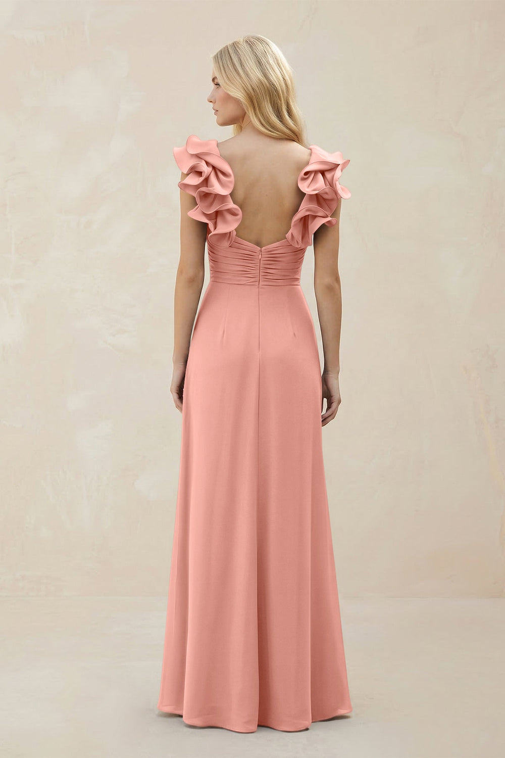 Ruffled Sleeves A-Line Chiffon Sweetheart Bridesmaid Dress in Rosette