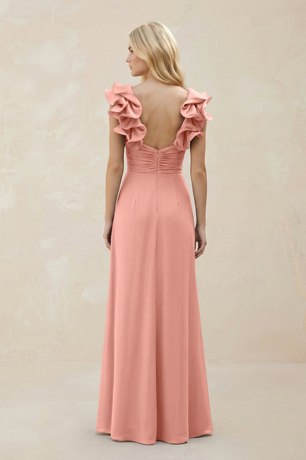 Ruffled Sleeves A-Line Chiffon Sweetheart Bridesmaid Dress in Rosette (2) | KISSBRIDAL