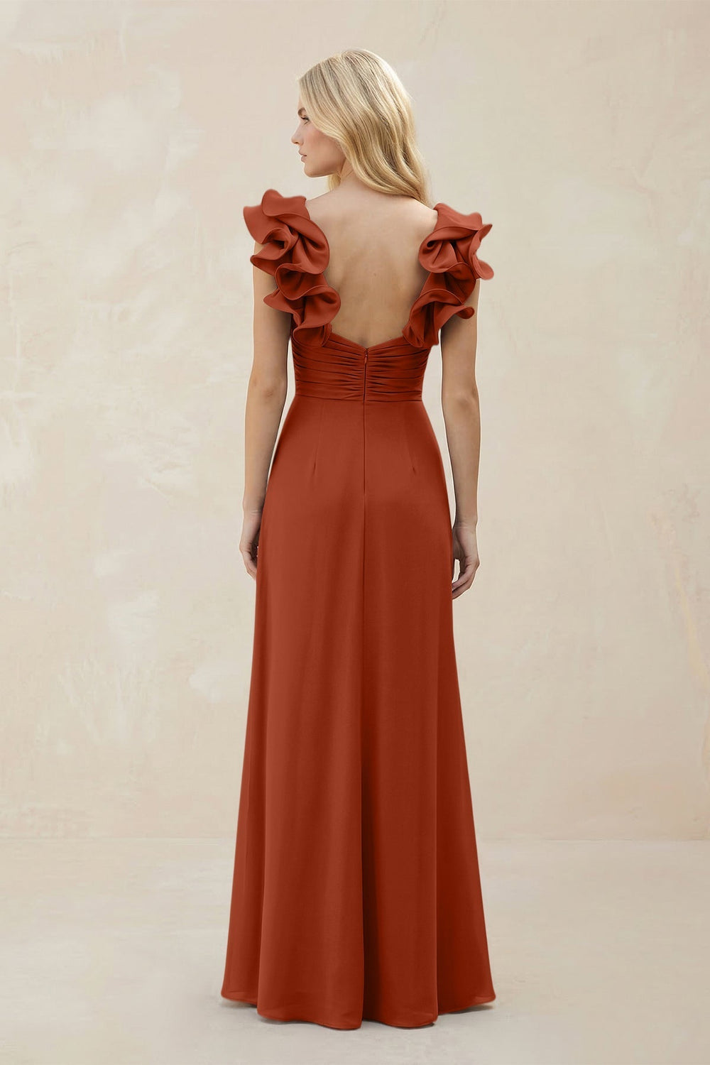 Ruffled Sleeves A-Line Chiffon Sweetheart Bridesmaid Dress in Spice