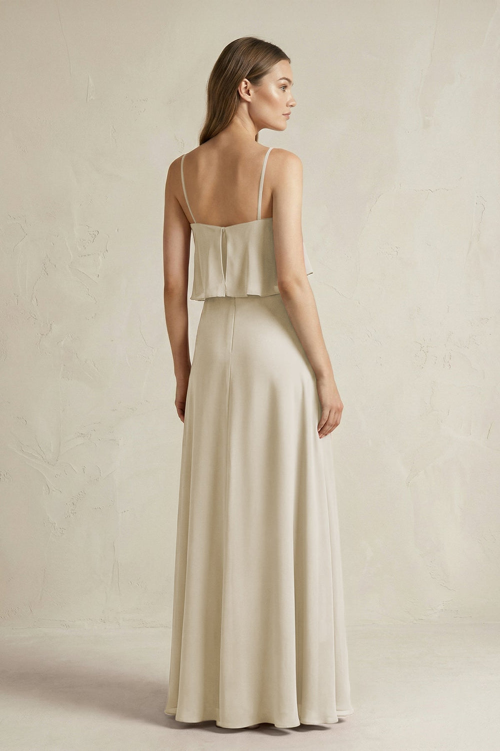 Ruffled Spaghetti Strap A-Line Chiffon Bridesmaid Dress in Dove Gray