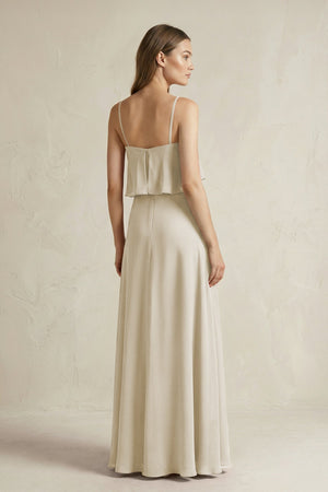 Ruffled Spaghetti Strap A - Line Chiffon Bridesmaid Dress in Dove Gray - KISS BRIDAL Bridesmaid Dresses