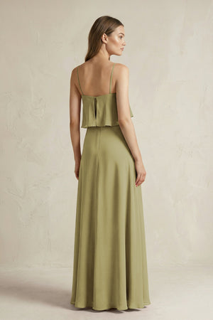 Ruffled Spaghetti Strap A-Line Chiffon Bridesmaid Dress in Moss Green (2) | KISSBRIDAL