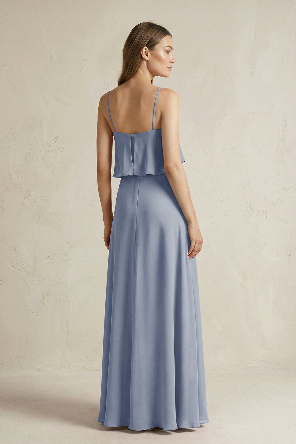Ruffled Spaghetti Strap A-Line Chiffon Bridesmaid Dress in Twilight