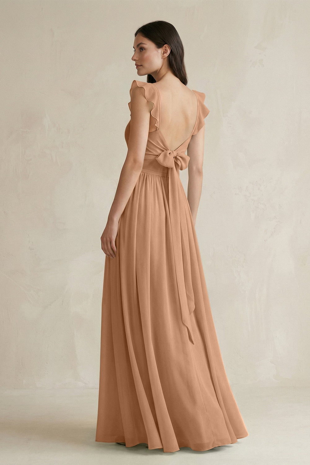 Ruffled Spaghetti Strap Chiffon A-Line Bridesmaid Dress in Bronzer