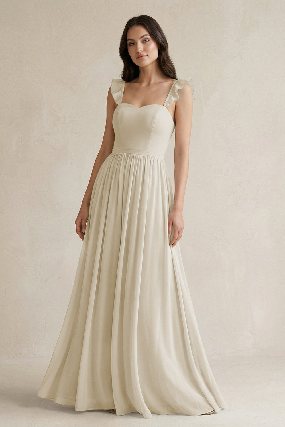 Ruffled Spaghetti Strap Chiffon A-Line Bridesmaid Dress in Dove Gray