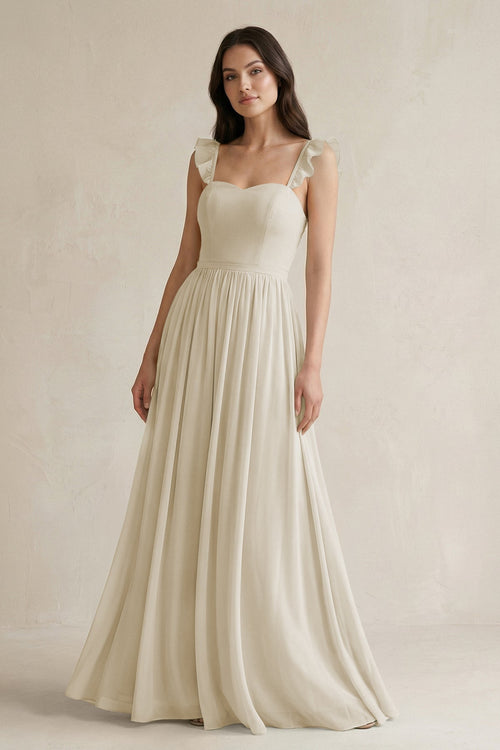 Ruffled Spaghetti Strap Chiffon A - Line Bridesmaid Dress in Dove Gray - KISS BRIDAL Bridesmaid Dresses