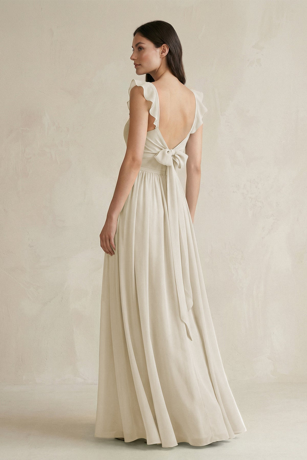 Ruffled Spaghetti Strap Chiffon A-Line Bridesmaid Dress in Dove Gray