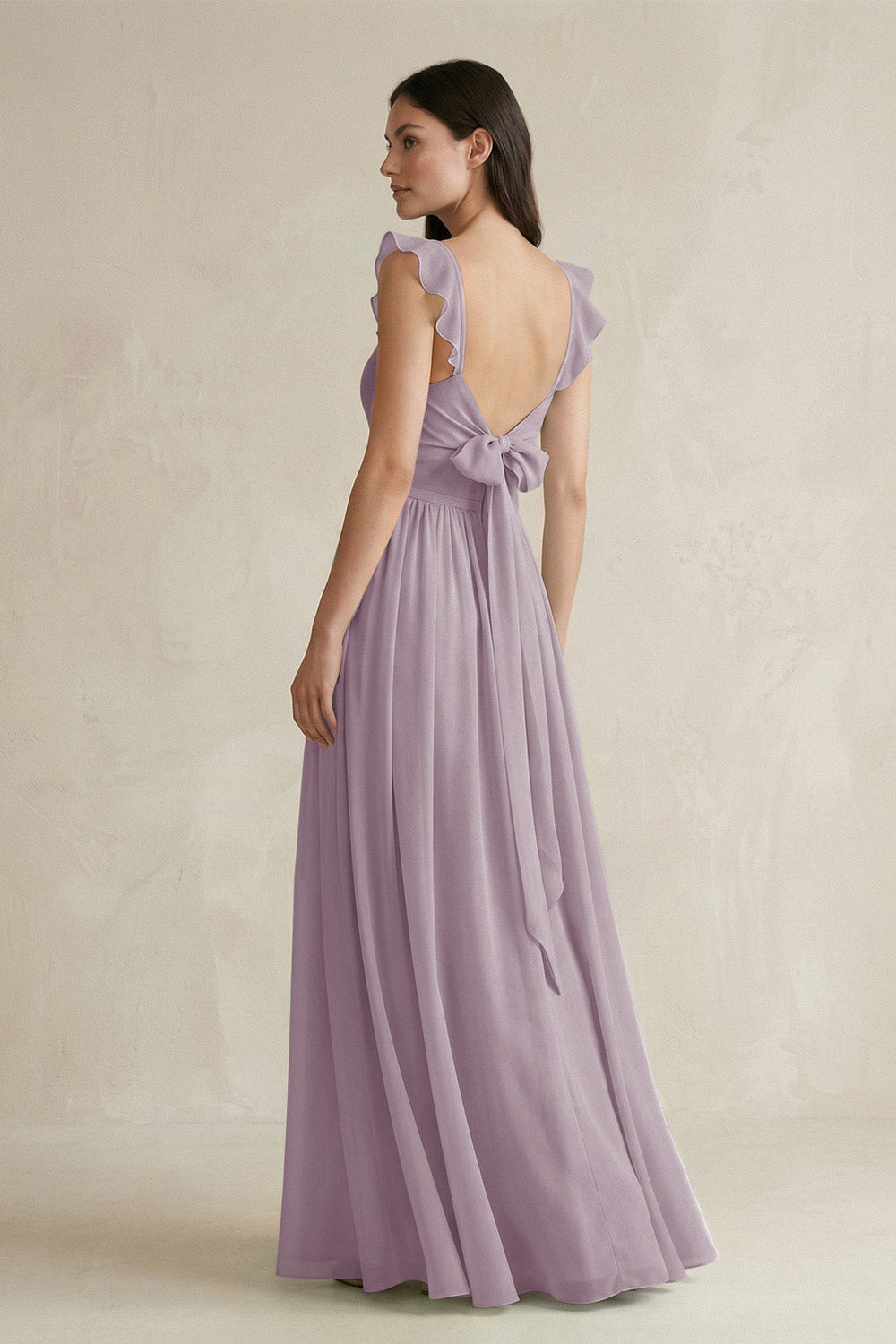 Ruffled Spaghetti Strap Chiffon A-Line Bridesmaid Dress in Dusk