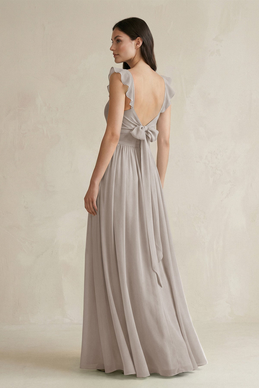 Ruffled Spaghetti Strap Chiffon A-Line Bridesmaid Dress in Frost