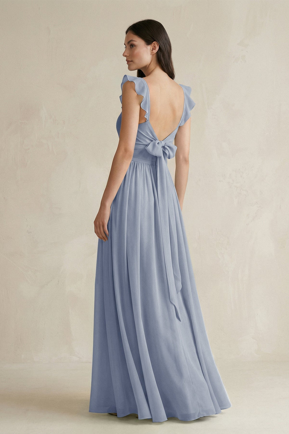 Ruffled Spaghetti Strap Chiffon A-Line Bridesmaid Dress in Twilight