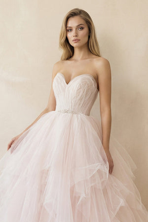 Ruffled Tulle A - Line Sweetheart Ball Gown Wedding Dress in Pink - KISS BRIDAL Wedding Dresses