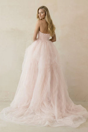 Ruffled Tulle A - Line Sweetheart Ball Gown Wedding Dress in Pink - KISS BRIDAL Wedding Dresses