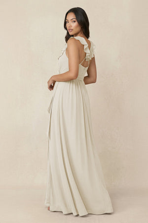 Ruffled V-Neck A-Line Chiffon Bridesmaid Dress in Dove Gray - KISS BRIDAL BRIDESMAID DRESSES