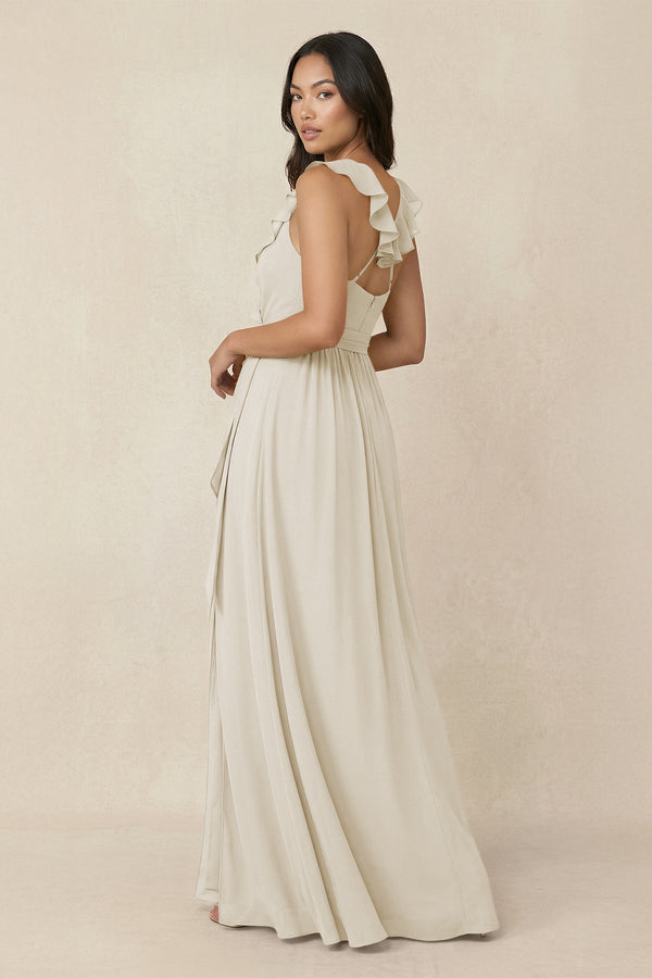Ruffled V-Neck A-Line Chiffon Bridesmaid Dress in Dove Gray - KISS BRIDAL BRIDESMAID DRESSES