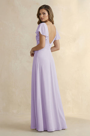 Ruffled V-Neck Chiffon A-Line Bridesmaid Dress in Lavender - KISS BRIDAL BRIDESMAID DRESSES