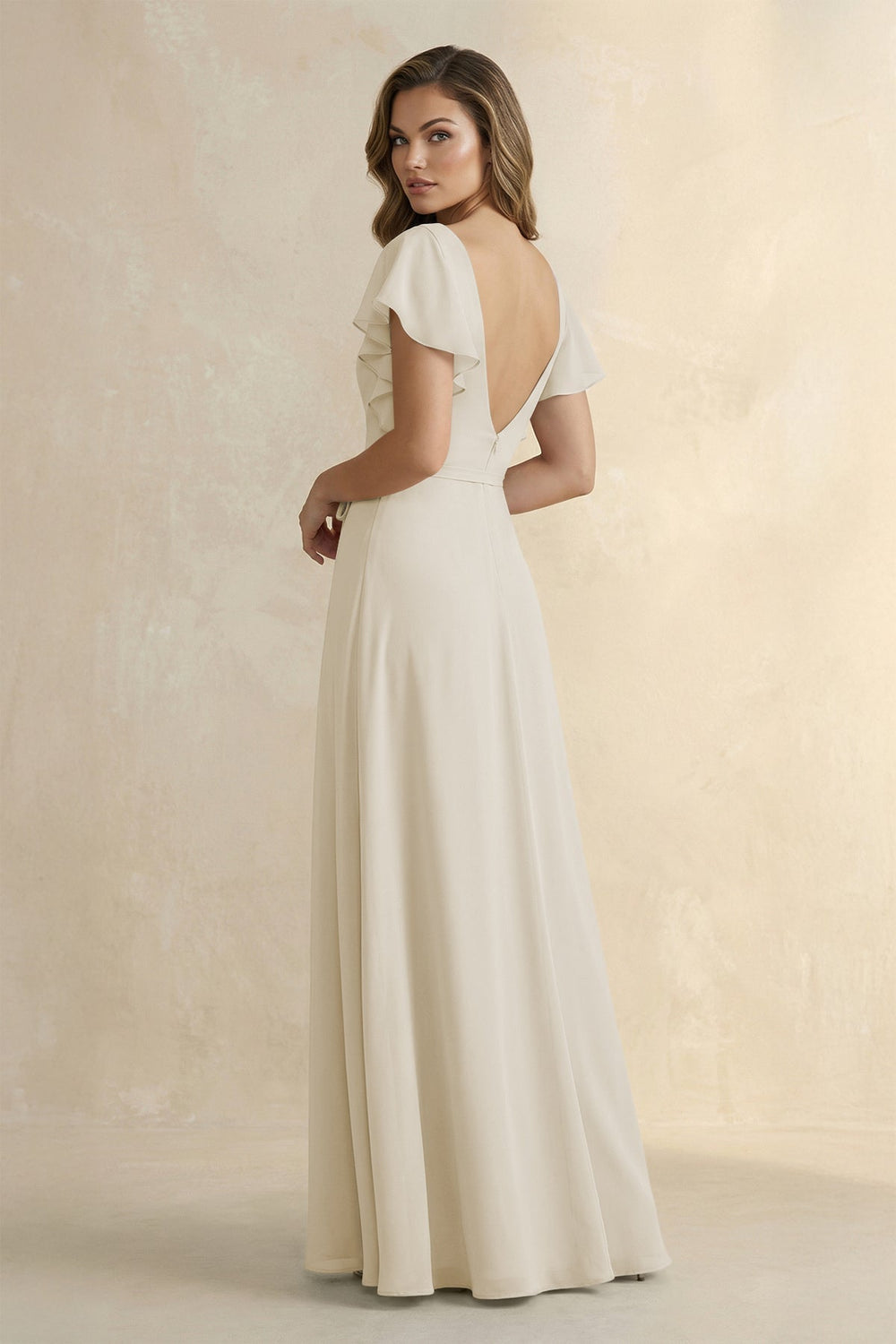Ruffled V-Neck Chiffon A-Line Bridesmaid Dress in Dove Gray