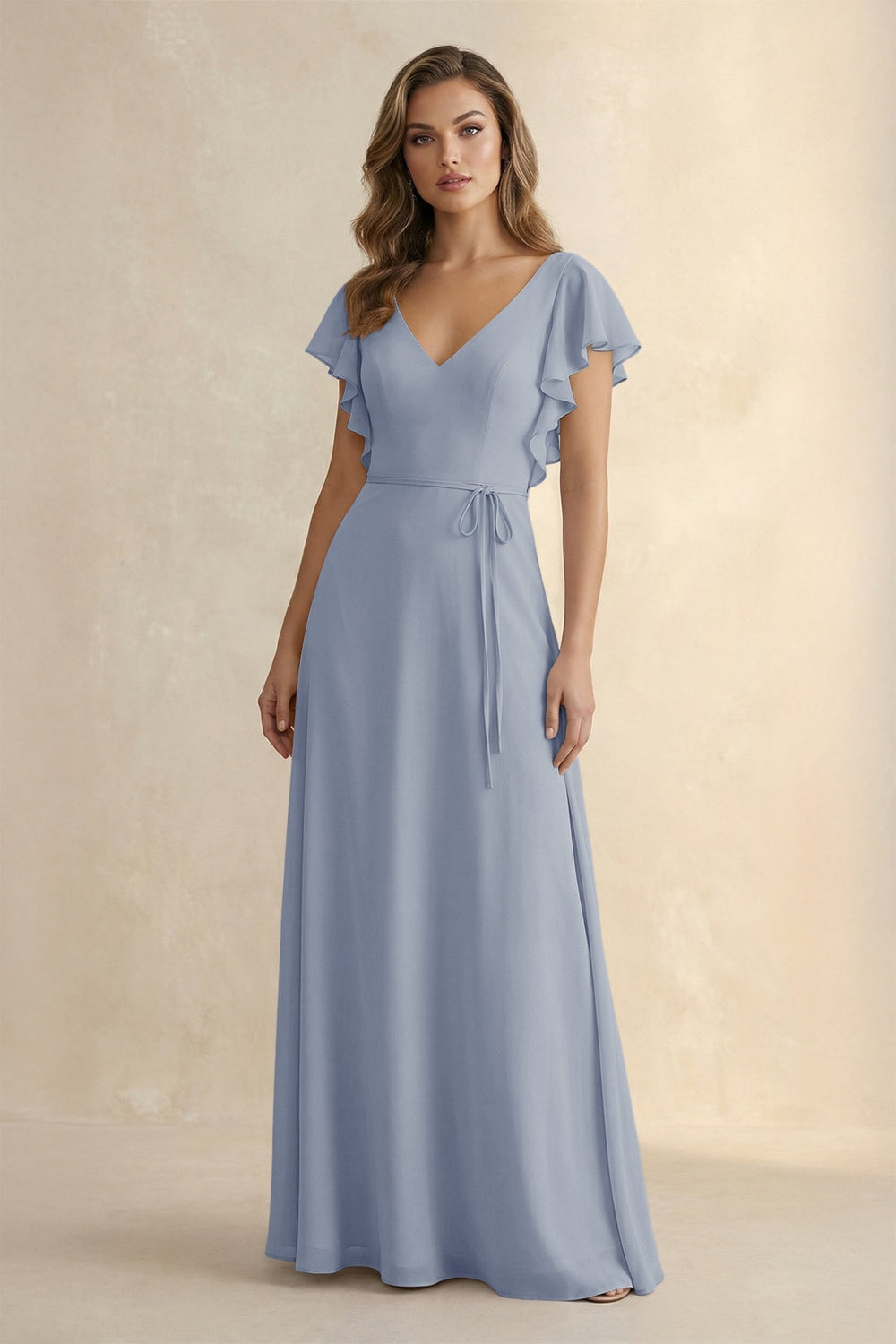 Ruffled V-Neck Chiffon A-Line Bridesmaid Dress in Twilight