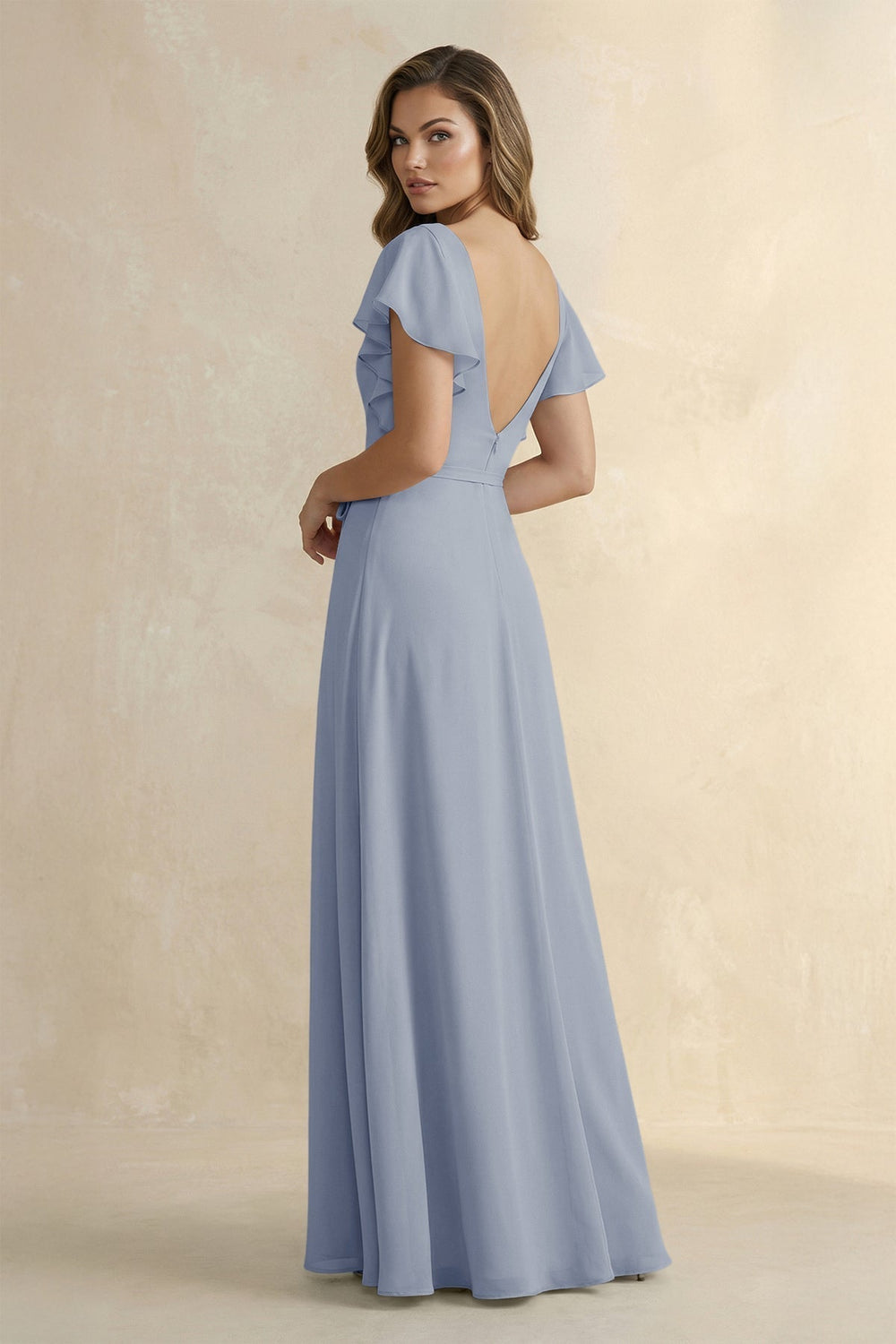 Ruffled V-Neck Chiffon A-Line Bridesmaid Dress in Twilight