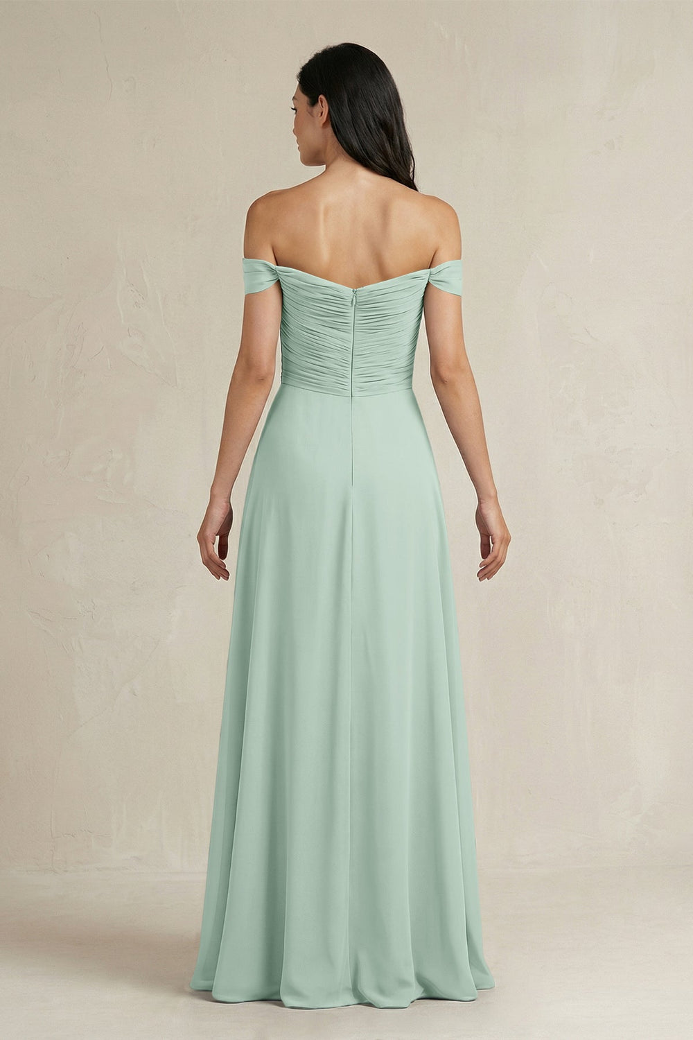 A-Line Pleated Off-the-Shoulder Chiffon Bridesmaid Dress in Sage